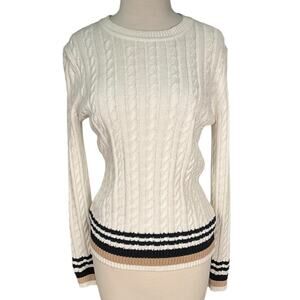 Tommy Hilfiger Small Cable Knit Sweater White Cotton Classic Preppy Old Money